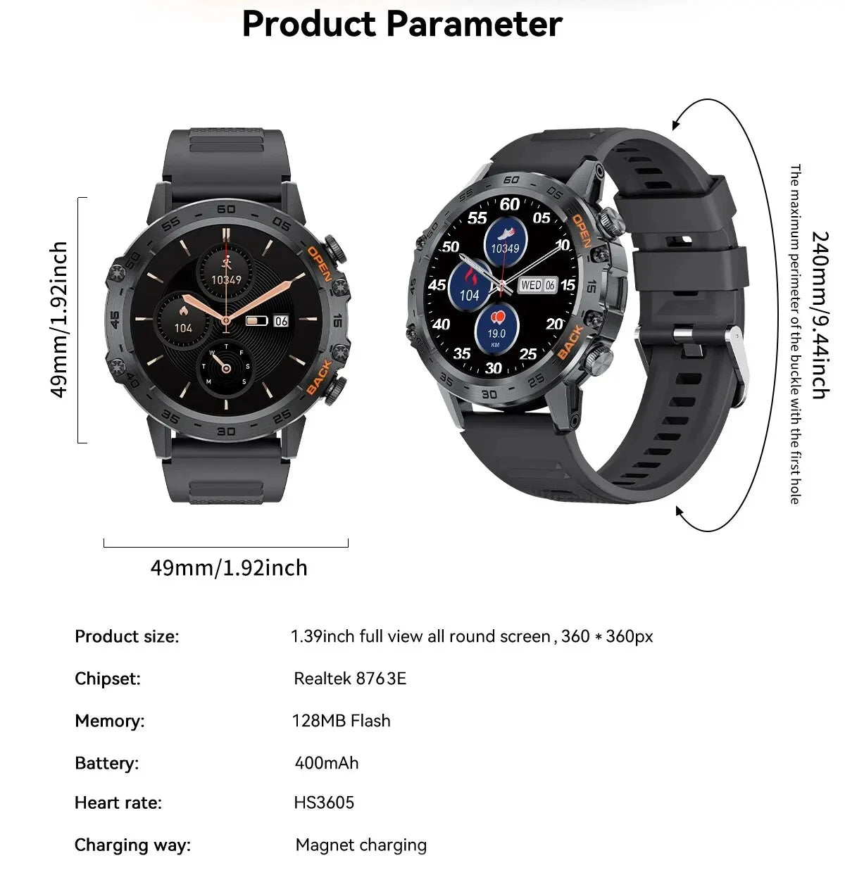 LIGE Military Smartwatch 1.39 Inch AMOLED 400mAh Battery Waterproof Heart Rate Bluetooth Call