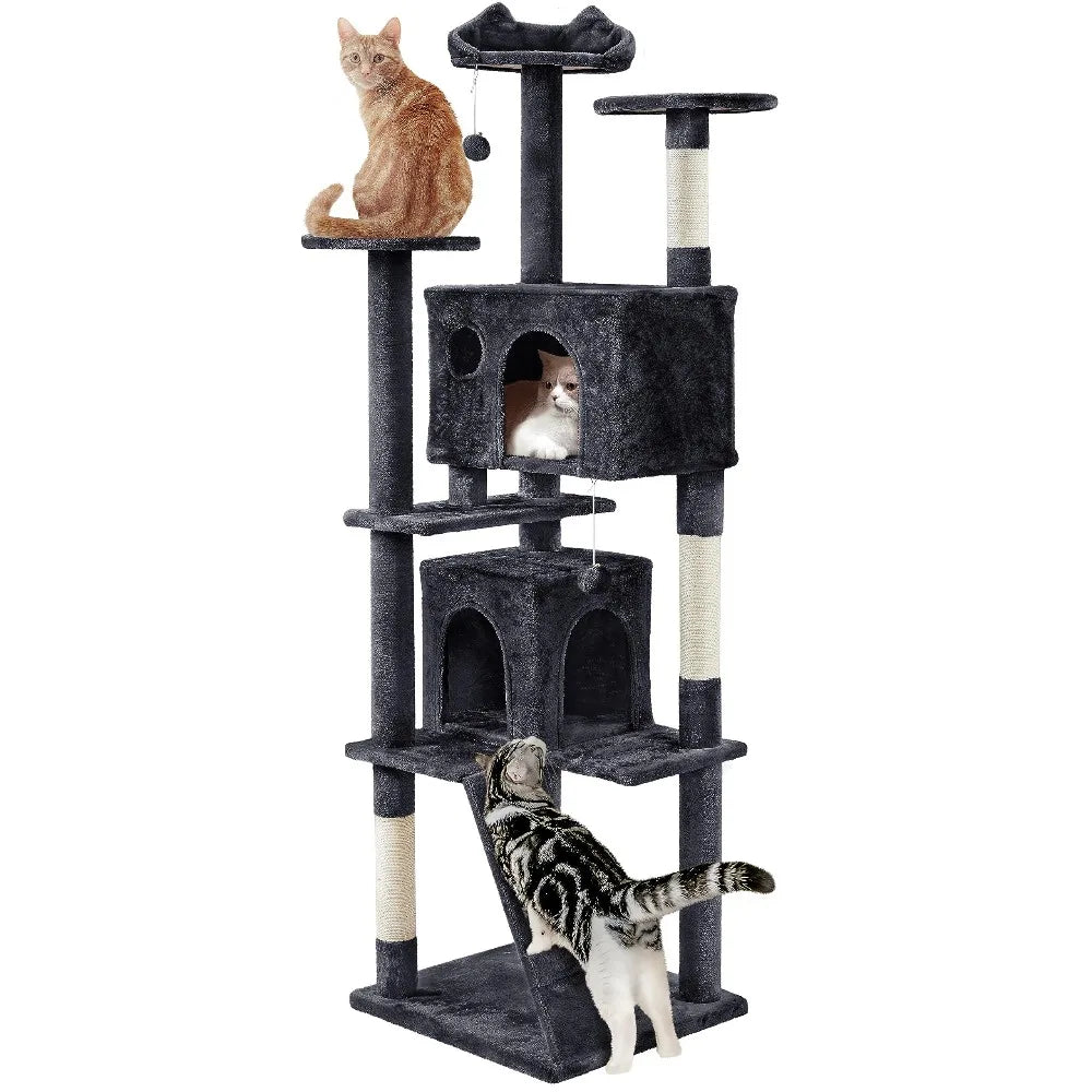 Cat Tree Multi-Level Tower With Kitten Ear Perch And Caves