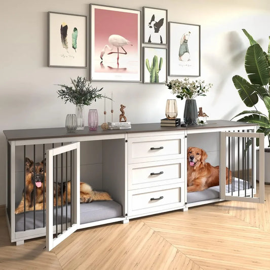 DAFIFY Style Wooden Dog Crate With 3 Drawers Double Doors