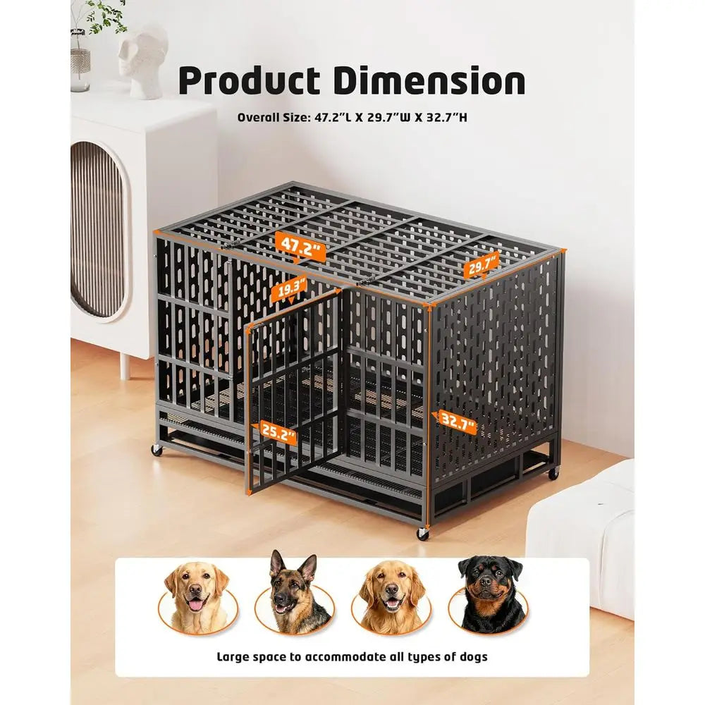 Indestructible 48 Inch Steel Dog Crate With Double Door