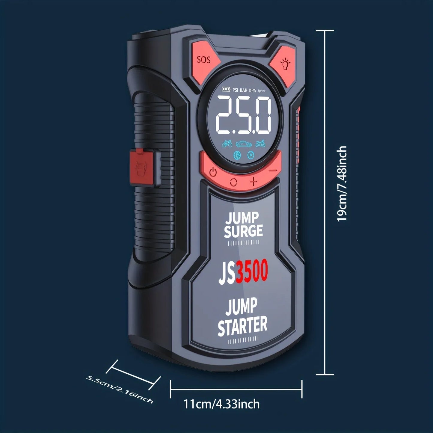 5 in 1 Jump Starter With Air Pump 3000A Peak And Digital Tire Inflator Rechargeable Battery Pack