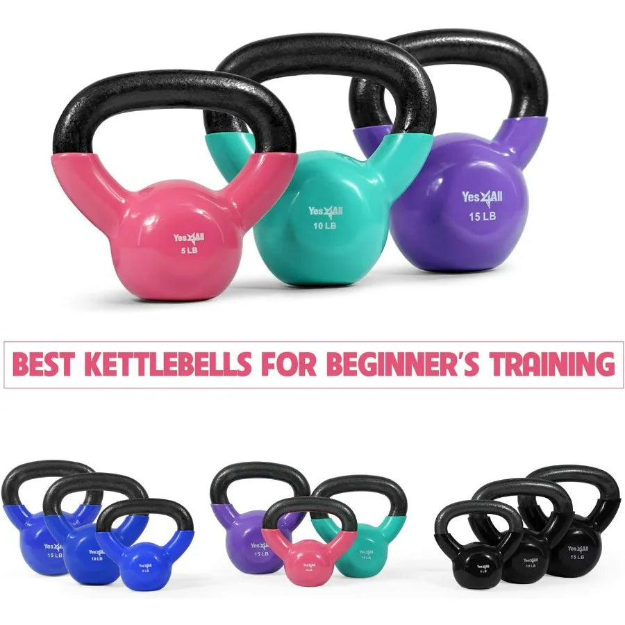 LISM Vinyl Coated Kettlebell Set With Flat Bottom Fitness