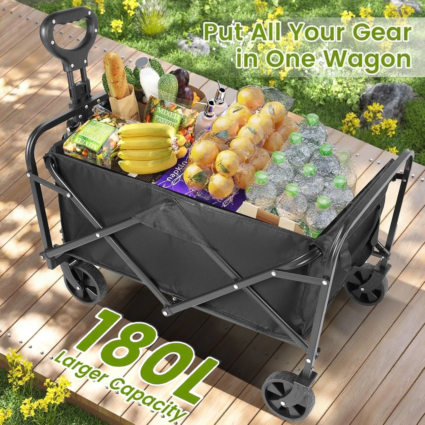 Heavy Duty Foldable Wagon Cart For Groceries All Terrain Wheels