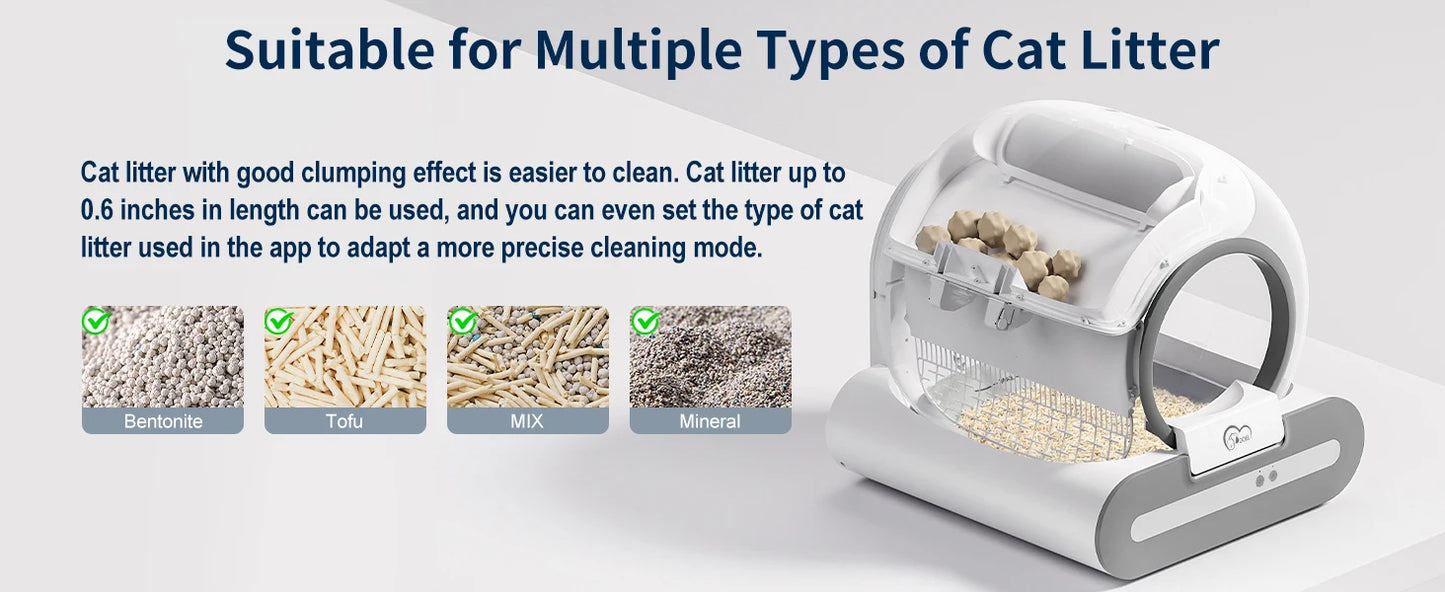 DOEL Self Cleaning Cat Litter Box With App Control Works On 2.4G WiFi Includes Litter Mat And Trash Bags