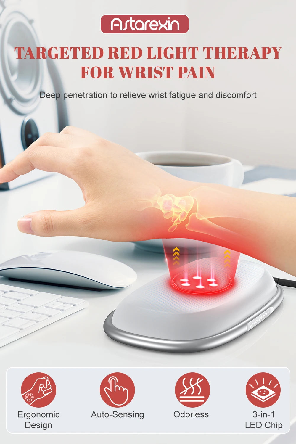 Astarexin Red Light Therapy Mouse Wrist Rest 660nm 850nm