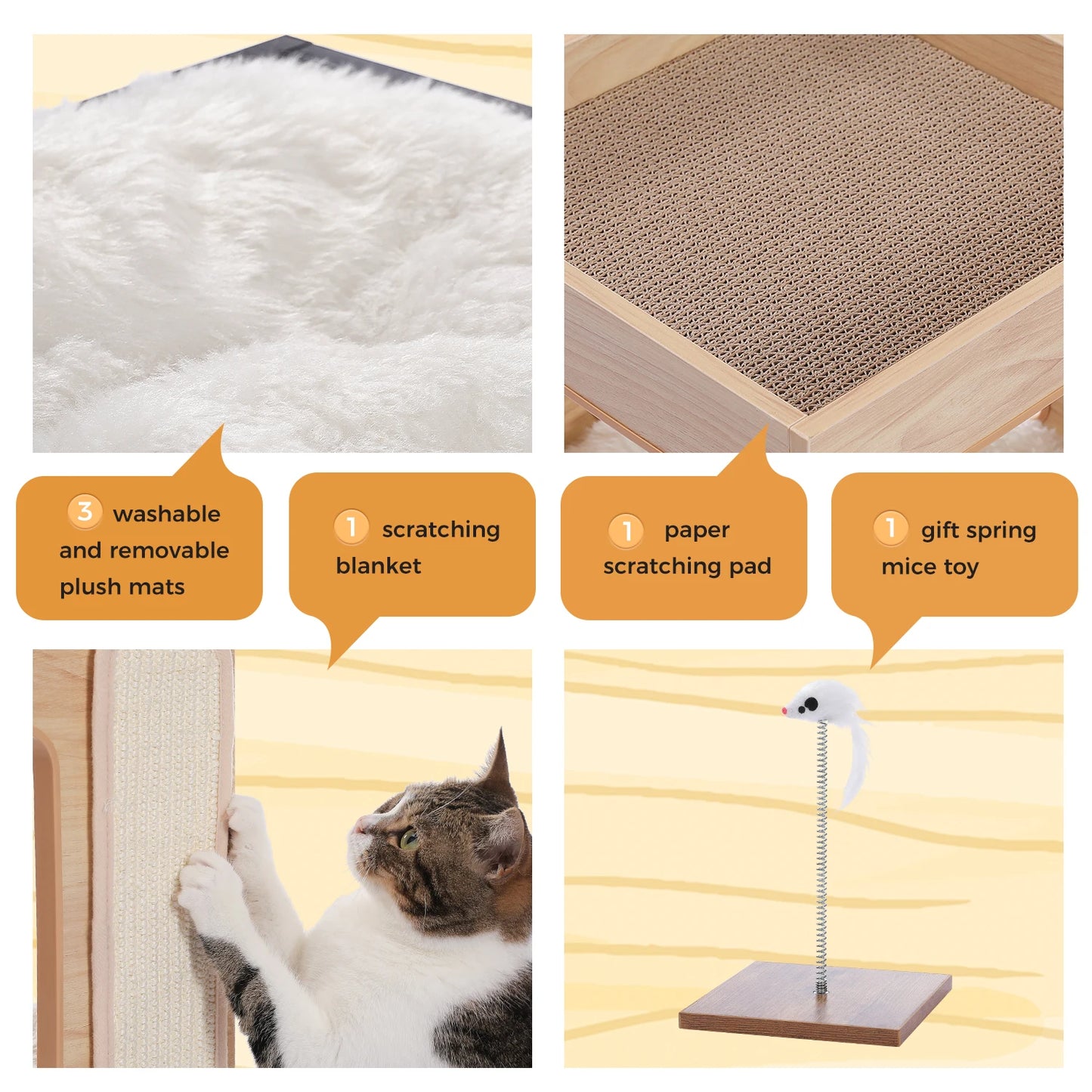 PAWZ Road Wood Cat Condo With Scratching Pad And Mats