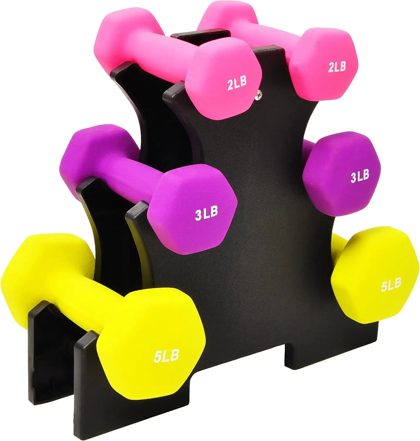 Six Piece Neoprene Dumbbell Set With Stand For Home Gym