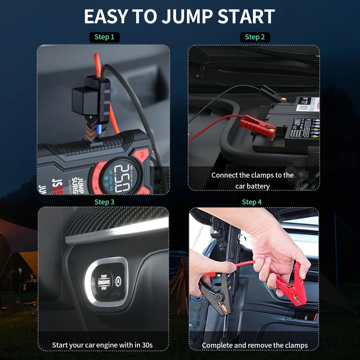 5 in 1 Jump Starter With Air Pump 3000A Peak And Digital Tire Inflator Rechargeable Battery Pack