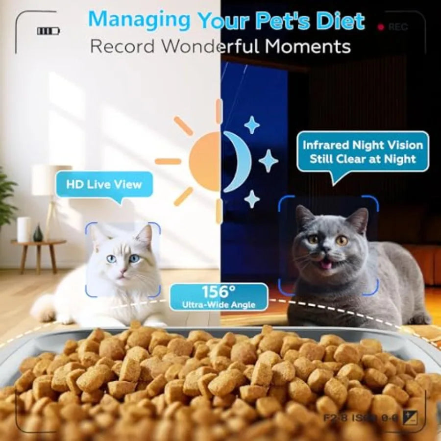 Automatic Cat Feeder With Camera And App Control For Multiple Pets, 5G WiFi, 7L Stainless Steel Bowl, Schedule Feeding