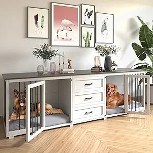 DAFIFY Style Wooden Dog Crate With 3 Drawers Double Doors