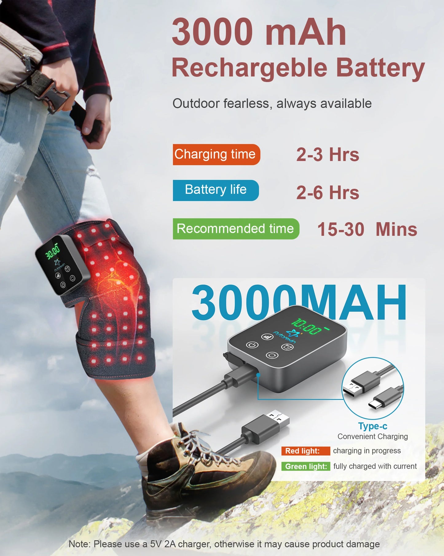 Astarexin Red Light Therapy Electric Heating Knee Massage Pad