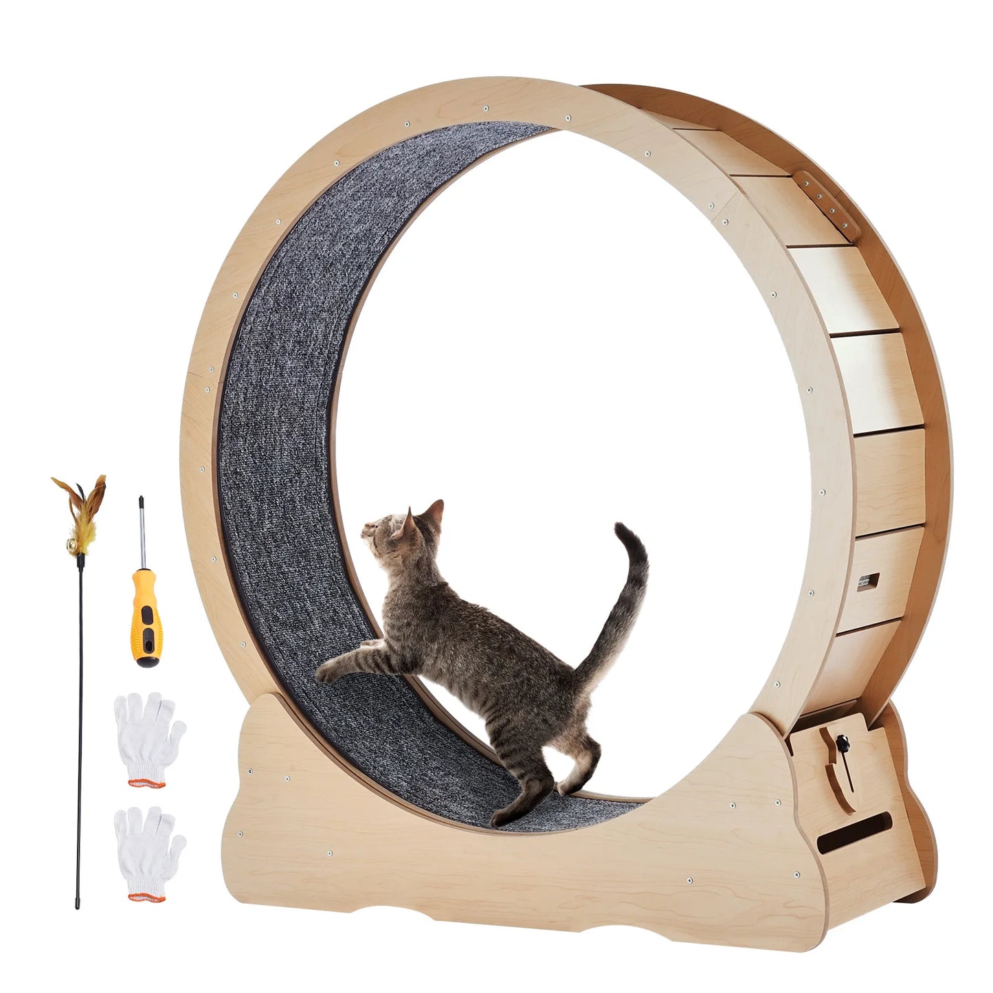 SucceBuy Wooden Cat Exercise Wheel Indoor Treadmill