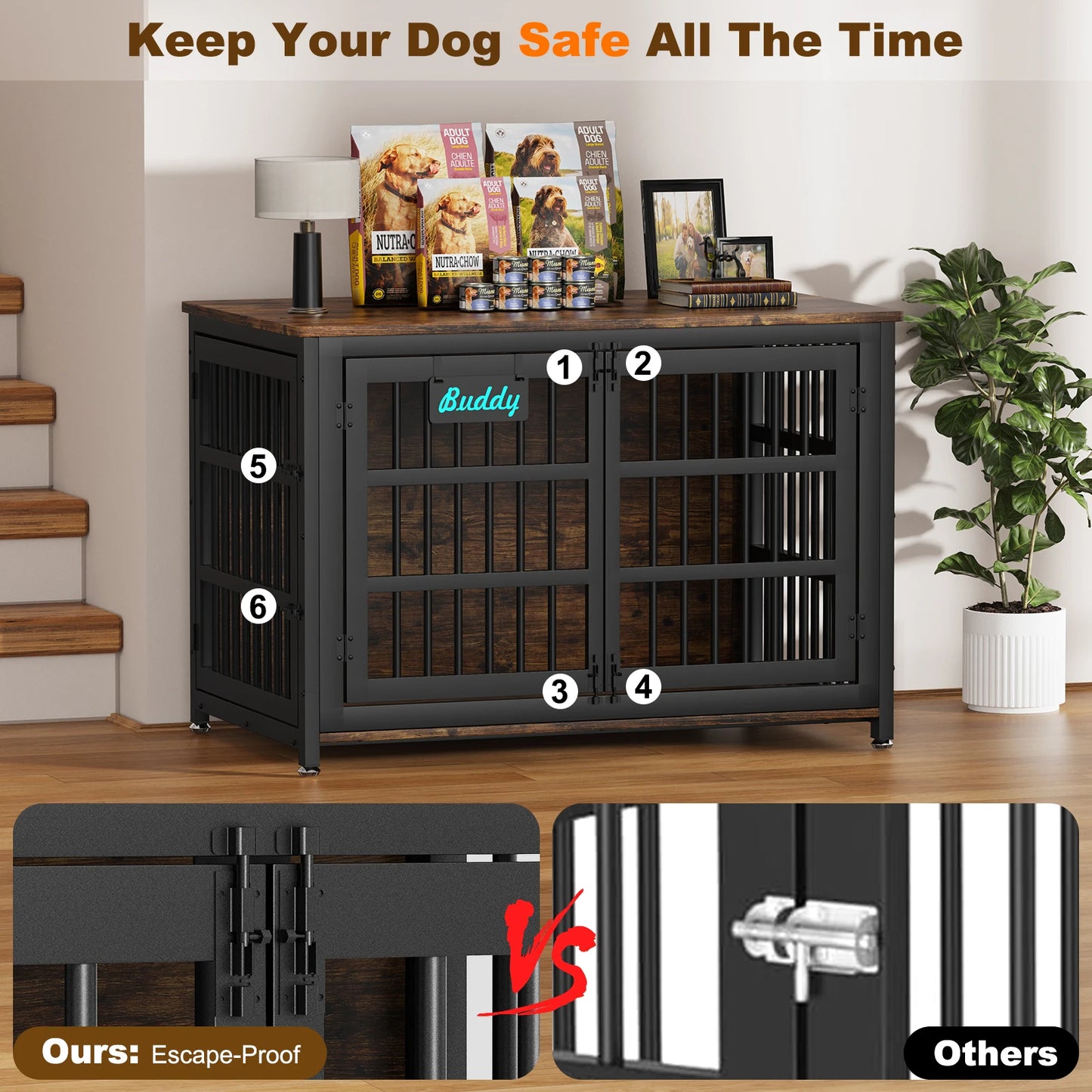 Heavy Duty Indoor Dog Crate Furniture With Casters