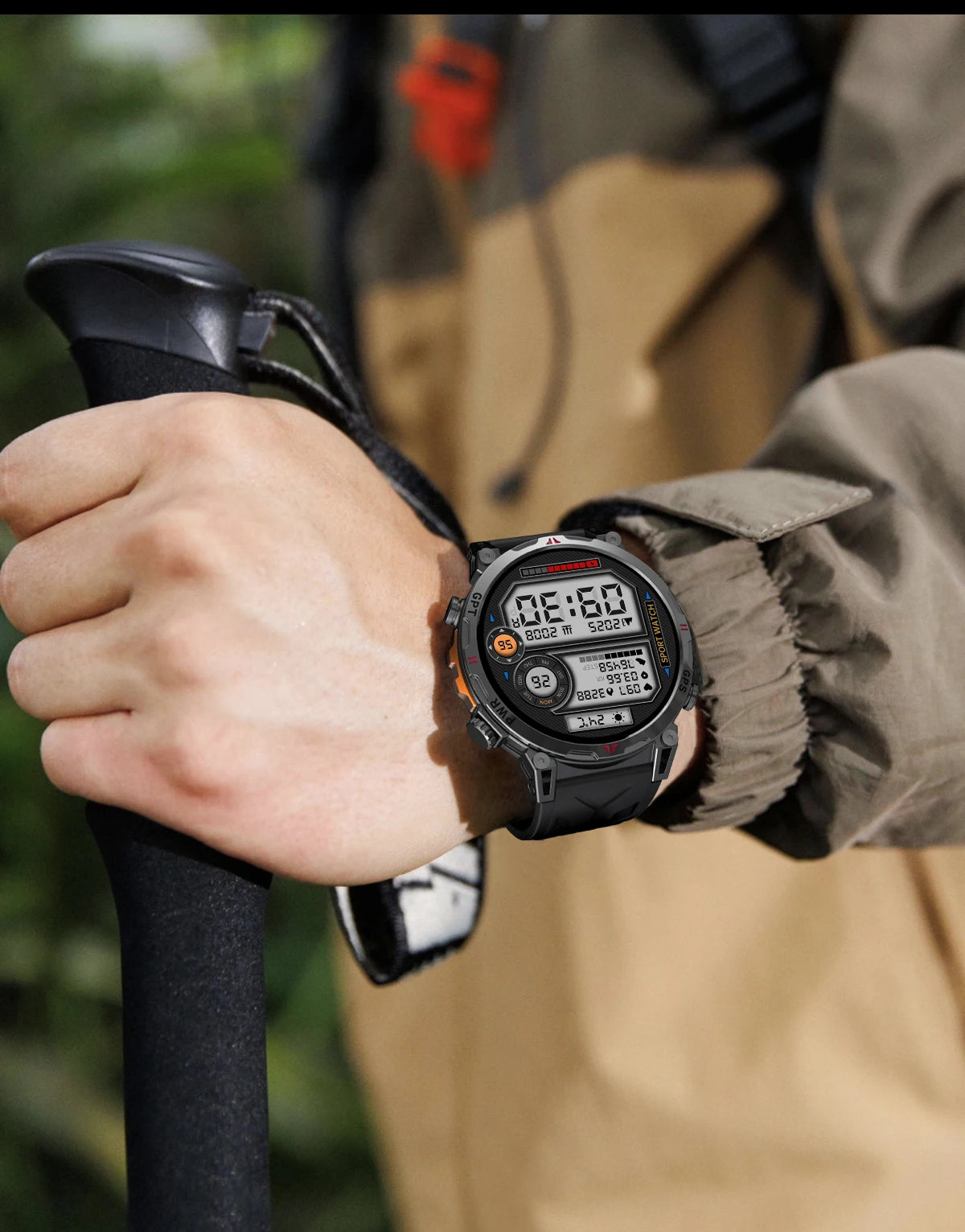 Outdoor GPS Smartwatch For Men With Compass, 10ATM Waterproof, Health Monitoring, Bluetooth Call
