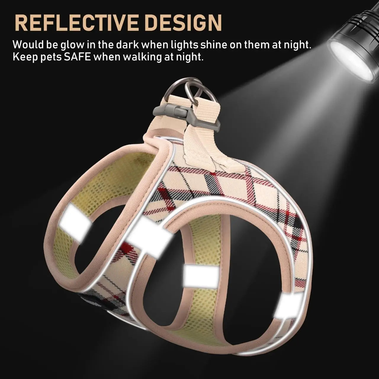 Small Dog Harness Leash Set Step In No Pull Adjustable Mesh Vest Reflective Plaid For Puppy Cat Rabbit