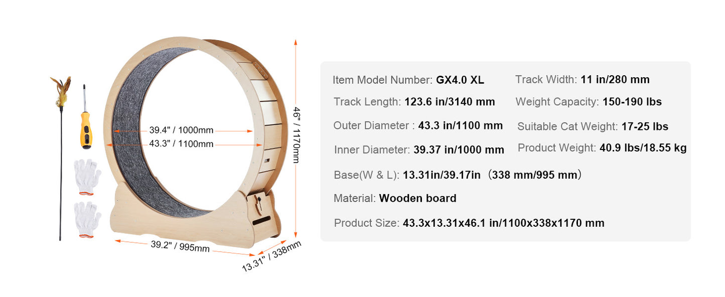 SucceBuy Wooden Cat Exercise Wheel Indoor Treadmill