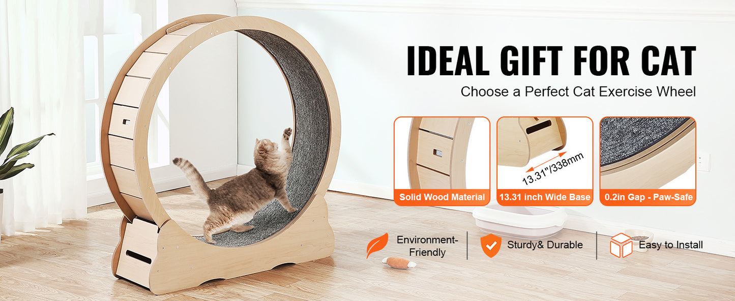 SucceBuy Wooden Cat Exercise Wheel Indoor Treadmill