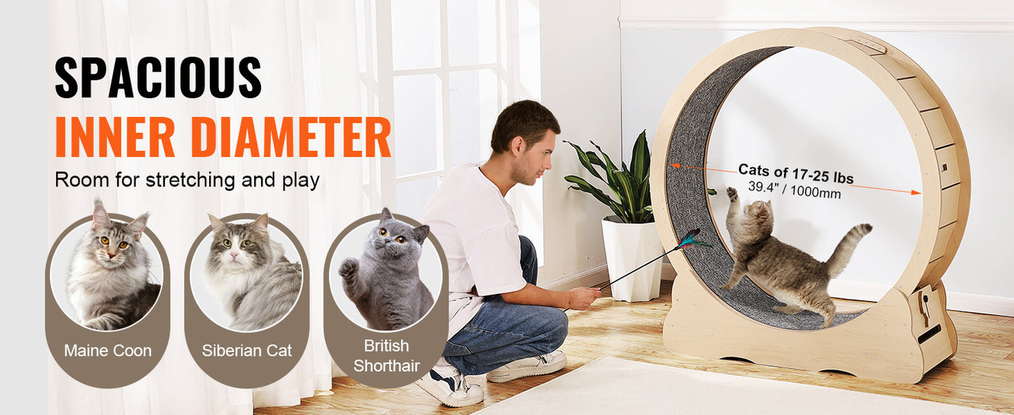 SucceBuy Wooden Cat Exercise Wheel Indoor Treadmill