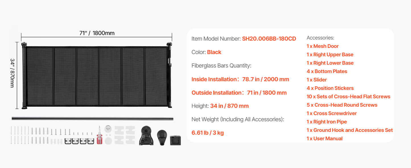 SucceBuy Retractable Baby Gate for Kids and Pets, Easy Install Mesh Safety Gate for Homes