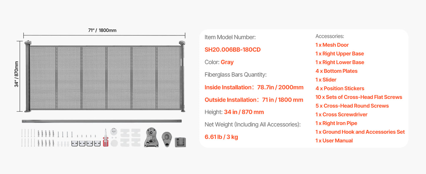 SucceBuy Retractable Baby Gate for Kids and Pets, Easy Install Mesh Safety Gate for Homes