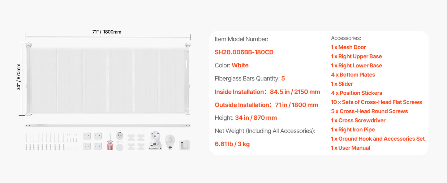 SucceBuy Retractable Baby Gate for Kids and Pets, Easy Install Mesh Safety Gate for Homes