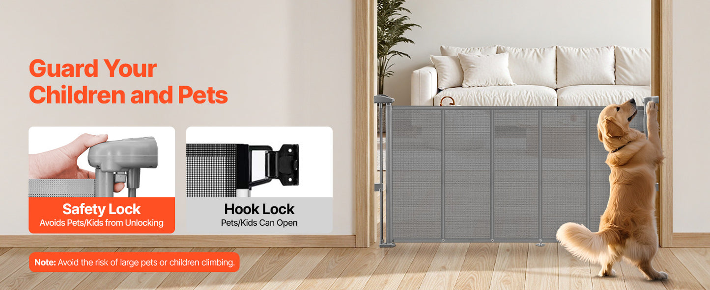 SucceBuy Retractable Baby Gate for Kids and Pets, Easy Install Mesh Safety Gate for Homes