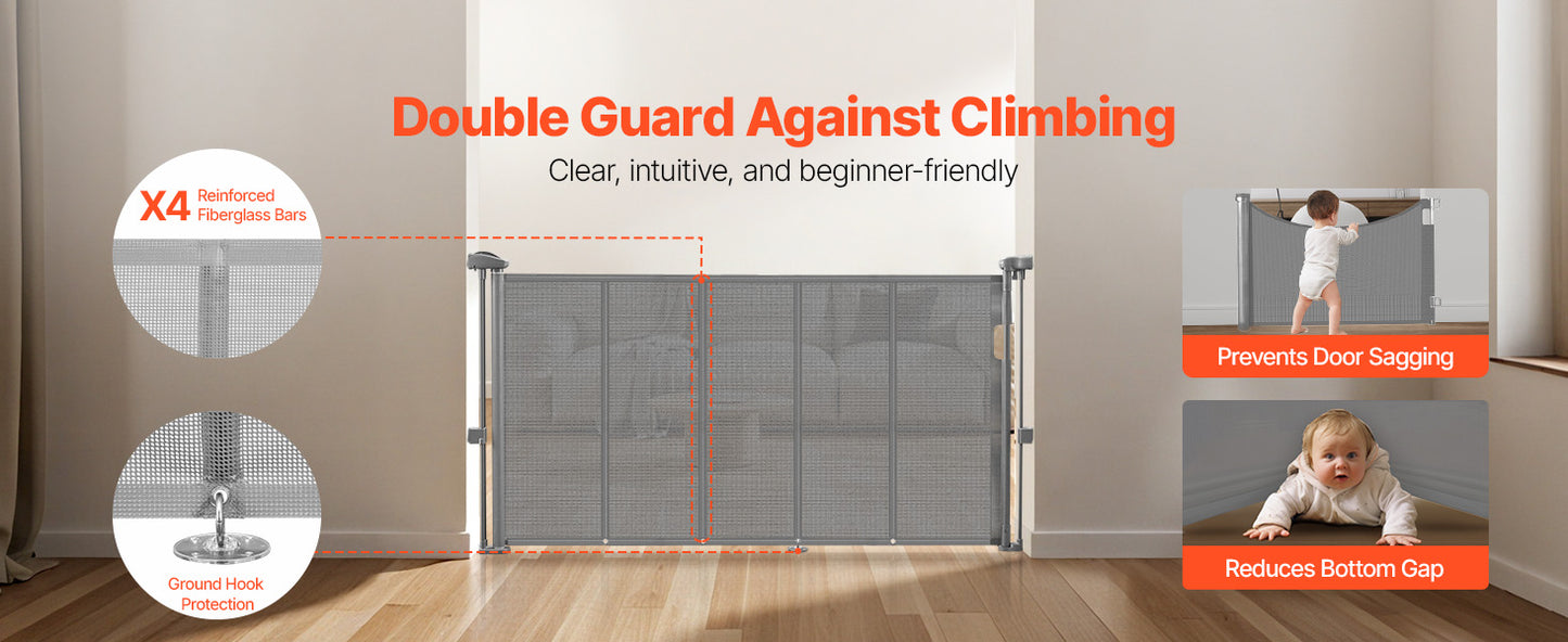 SucceBuy Retractable Baby Gate for Kids and Pets, Easy Install Mesh Safety Gate for Homes