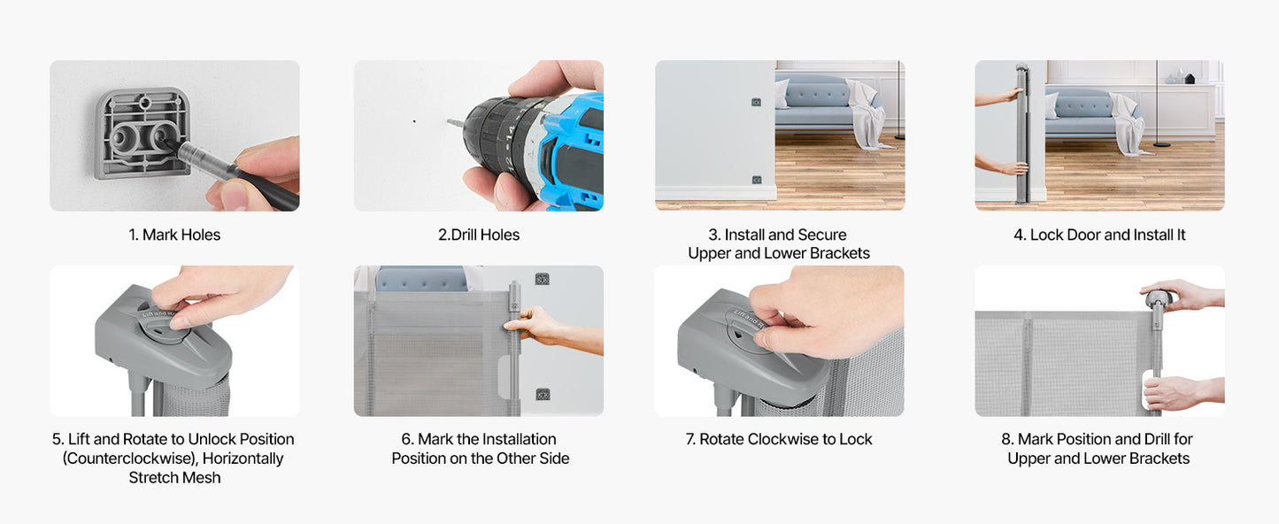 SucceBuy Retractable Baby Gate for Kids and Pets, Easy Install Mesh Safety Gate for Homes
