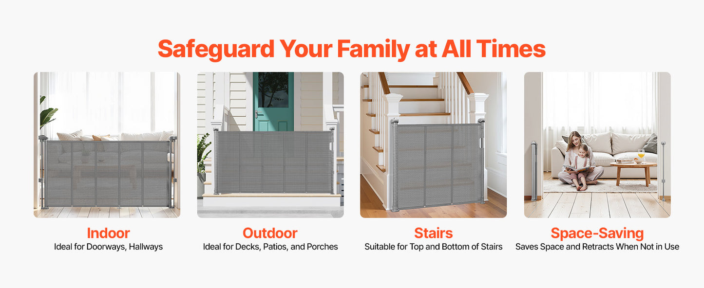 SucceBuy Retractable Baby Gate for Kids and Pets, Easy Install Mesh Safety Gate for Homes