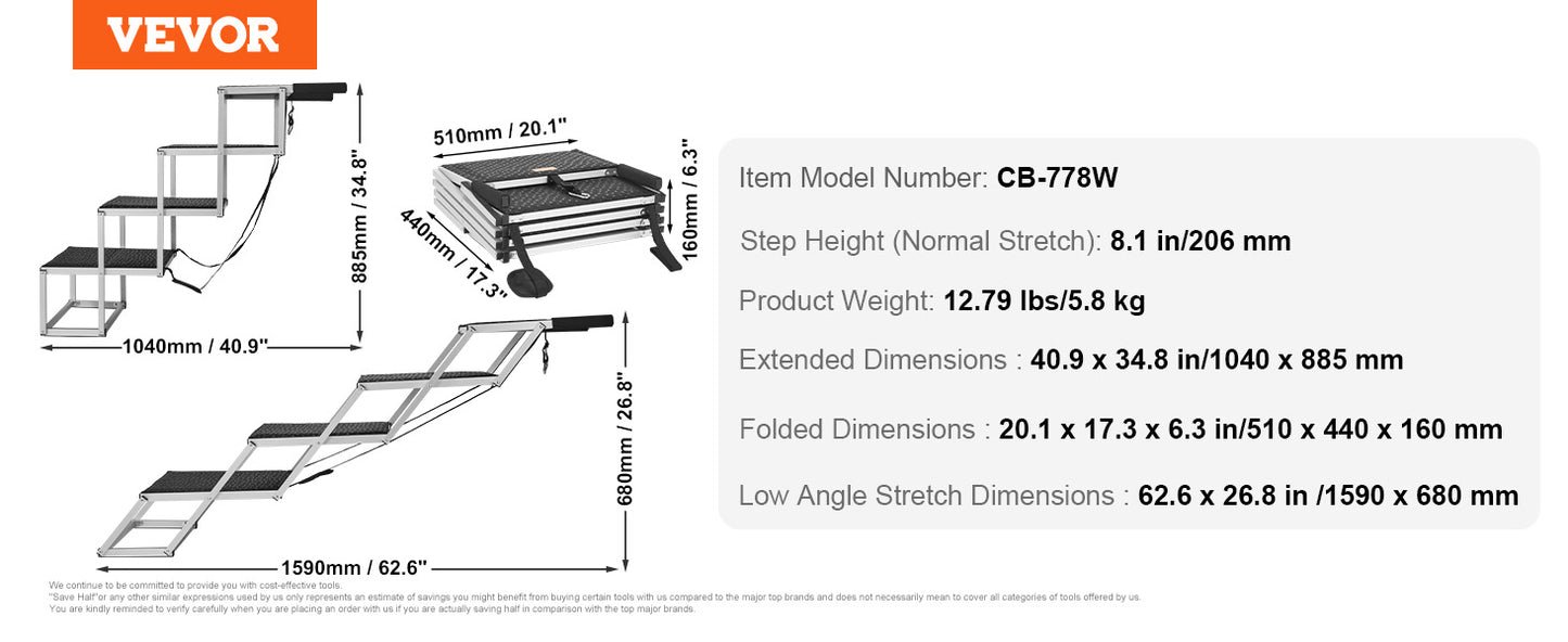SucceBuy UltraFold Dog Car Steps Portable Lightweight Aluminum Pet StaircaseProX