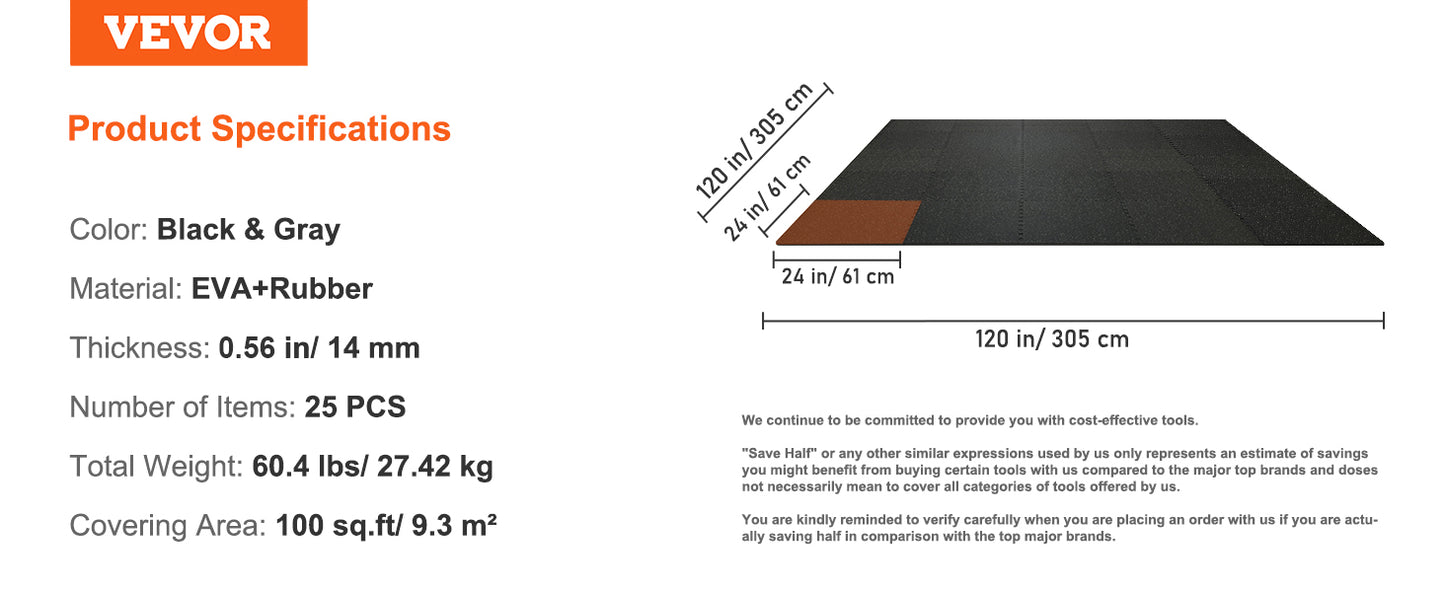 SucceBuy Interlocking Gym Floor Mats With Rubber Top