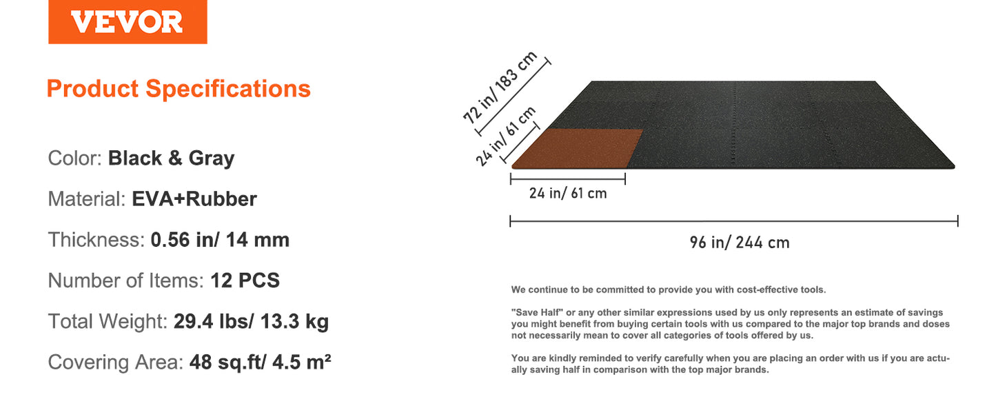 SucceBuy Interlocking Gym Floor Mats With Rubber Top