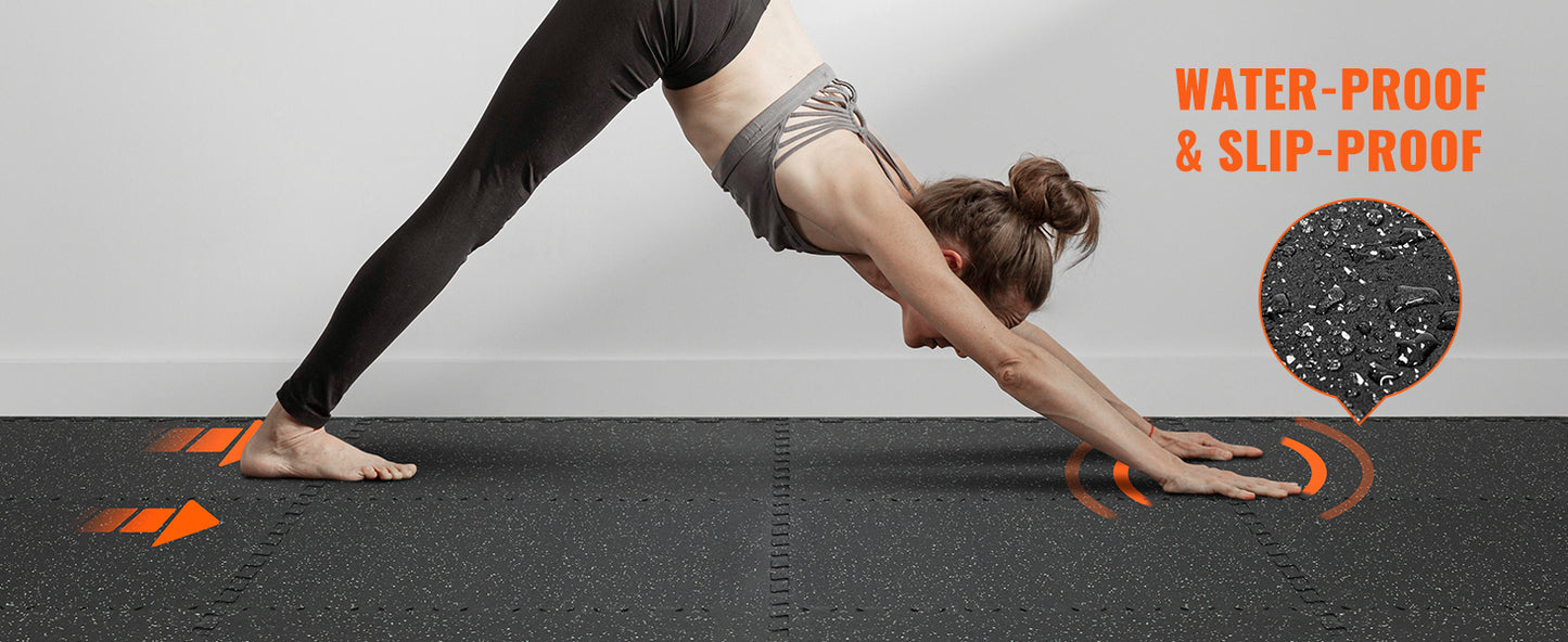 SucceBuy Interlocking Gym Floor Mats With Rubber Top